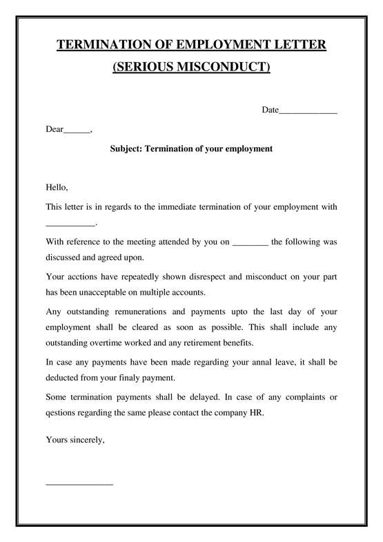 termination of employment agreement template