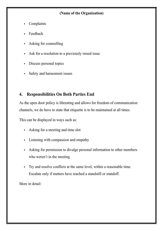 Open Door Policy for Employees Download Word PDF